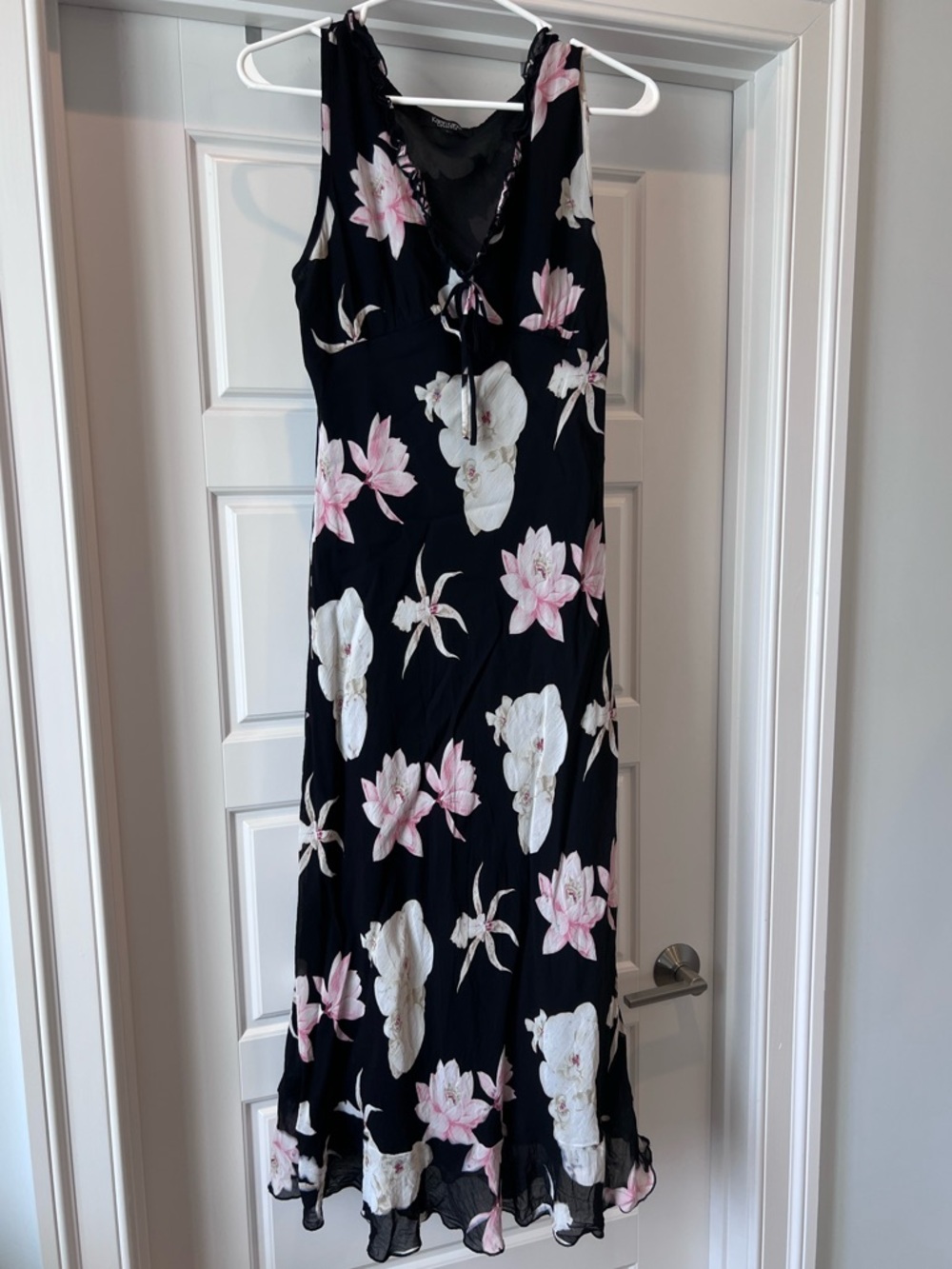 Karen Kane Black Floral Dress Bias Cut Vintage